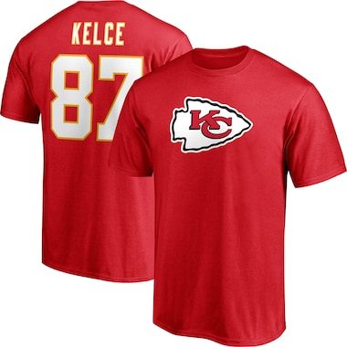 Men's Travis Kelce Red Kansas City Chiefs Player Icon Name & Number T-Shirt