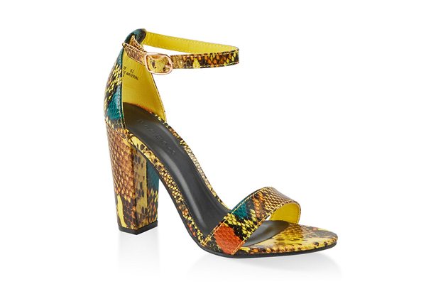 Snake Print Ankle Strap High Heel Sandals