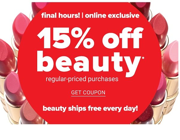 Today Only! Online Exclusive - 15% off Beuaty Regular-Priced Purchases - Get Coupon