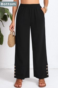 Button Black Elastic Waist High Waisted Pants