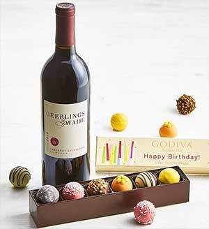 Godiva Birthday Box and Cabernet Wine SHOP NOW