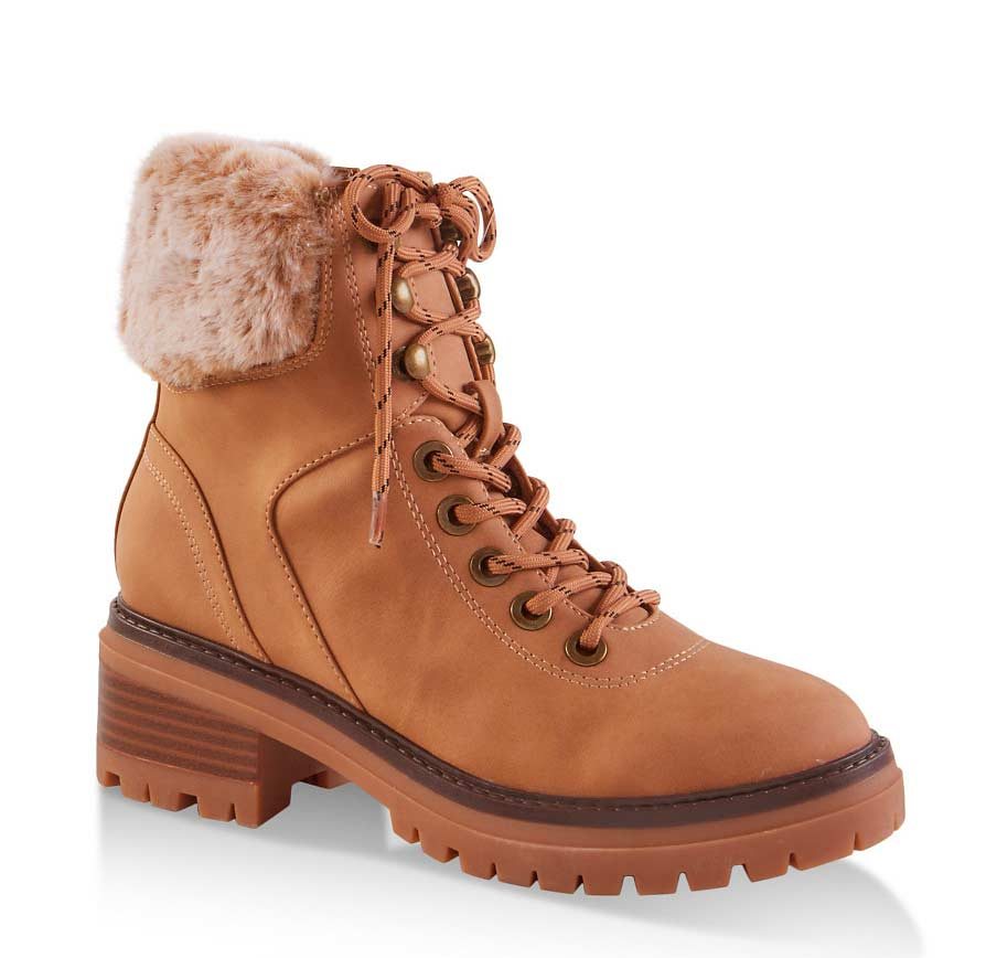 Faux Fur Collar Lug Sole Boots