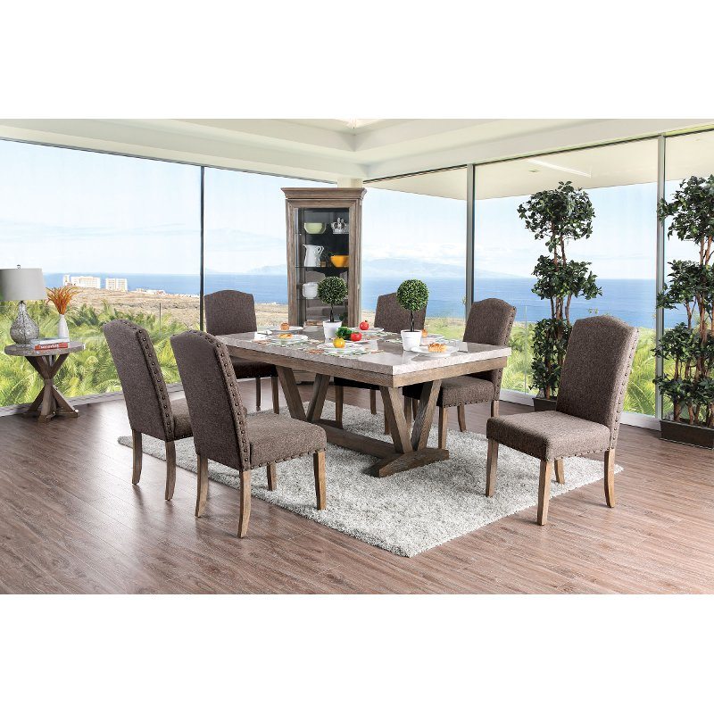 Marble and Wood Trestle 5 Piece Dining Set - Bridgend