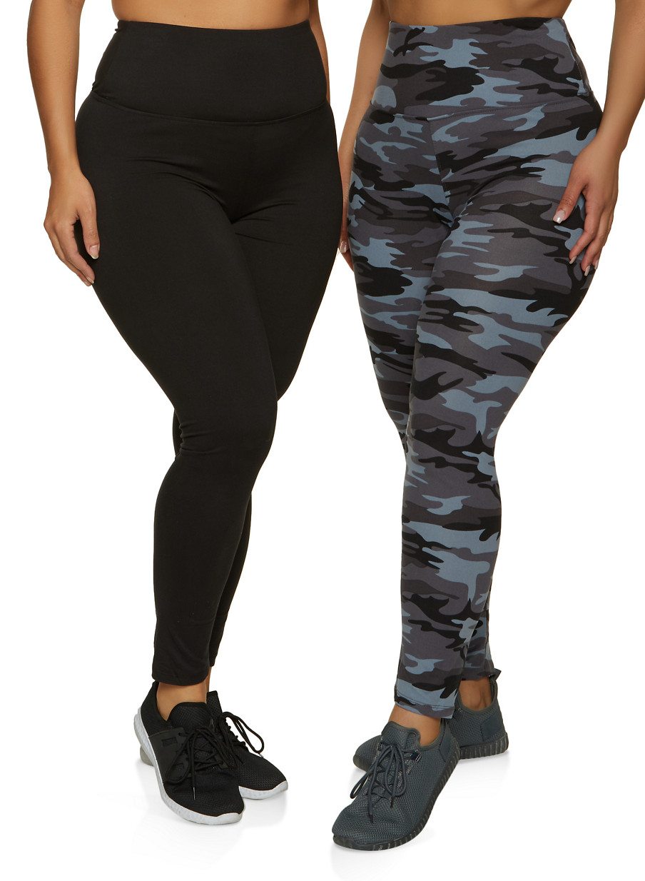 Plus Size 2 Pack Camo and Solid Leggings