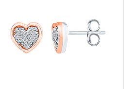 Heart Earrings 1/6 ct tw Diamonds Sterling Silver/10K Gold