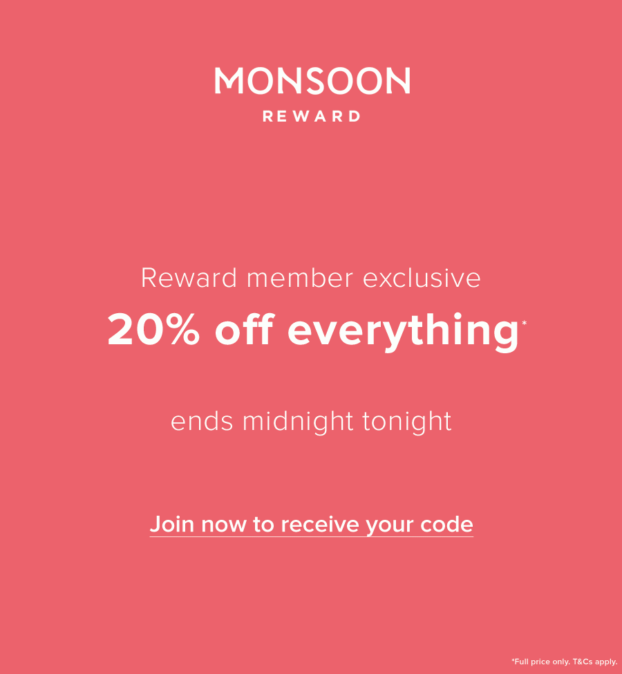 Reward Member Exclusive 20% off Everyting* Join now to receive your code *Full price only. T&Cs apply.