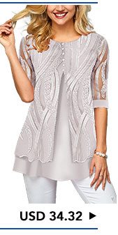 Faux Two Piece Lace Panel Half Sleeve T Shirt 