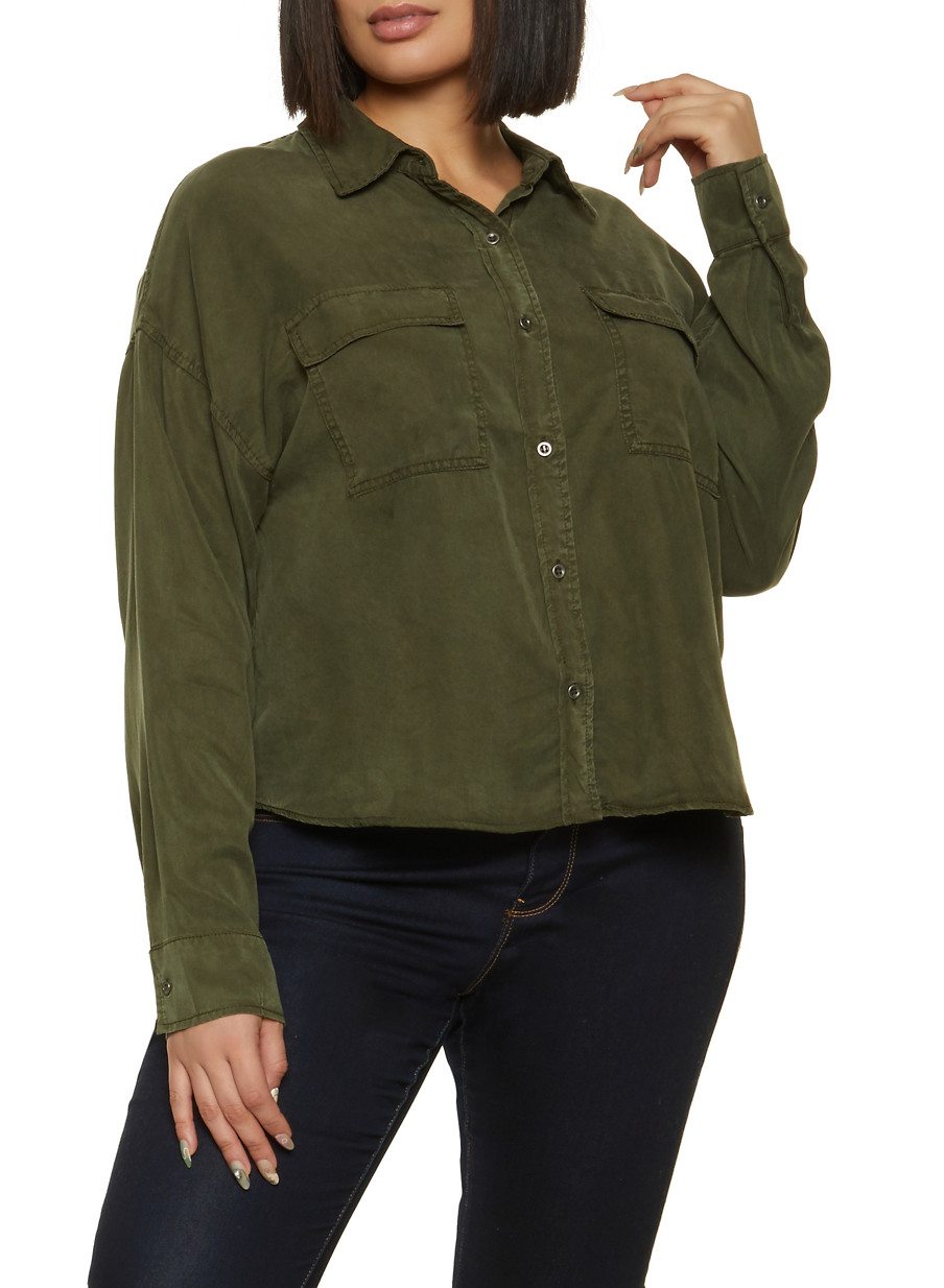 Plus Size Solid Button Front Shirt