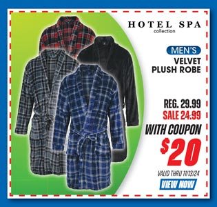 Hotel Spa Men's Velvet Plush Robe