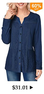 Navy Blue Split Neck Lace Panel Blouse