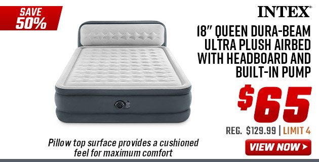 Intex 18'' Queen Dura-Beam Ultra Plush Airbed with Headboard and Built-In Pump 