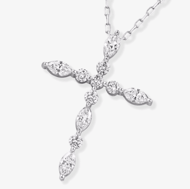 Lab-Created Diamonds by KAY Marquise & Round-Cut Cross Necklace 3/4 ct tw 10K White Gold 18''