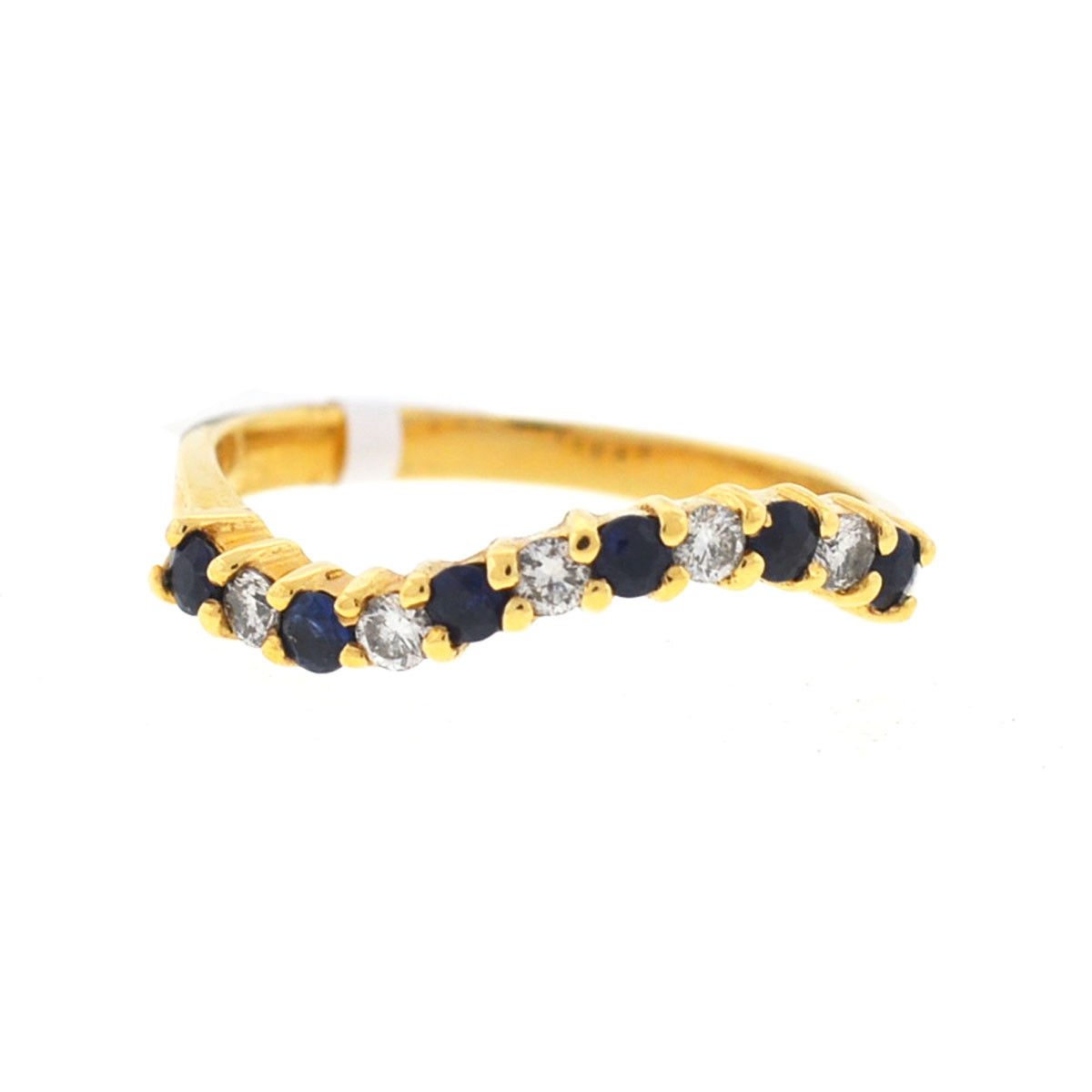 Image of 14K Yellow Gold Wavy Sapphire And Diamond Ring Size 5.5