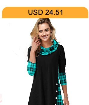 Cowl Neck Plaid Print Asymmetric Hem T Shirt 