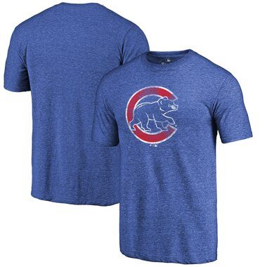 Chicago Cubs Distressed Team Tri-Blend T-Shirt - Heathered Royal