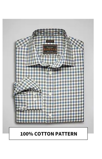 Reserve Collection Tailored Fit Spread Collar REDA Wool Spread Collar Check Sportshirt 