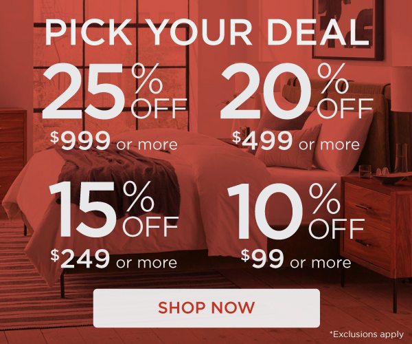 25% Off $999 or more! 20% Off $499 or More! 15% Off $249 or More! 10% Off $99 or More! Use Code: PICKYOURDEAL. Exclusions apply. Shop Now