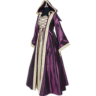 Hooded Renaissance Sorceress Gown - Purple and Ivory