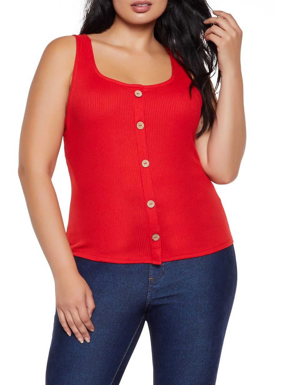 Plus Size Button Ribbed Tank Top