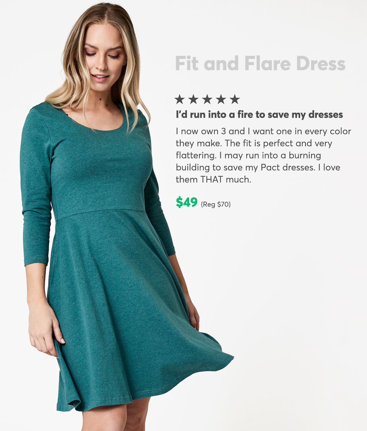 Three-Quarter Sleeve Fit and Flare Dress $49