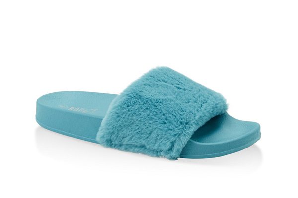 Faux Fur Band Pool Slides