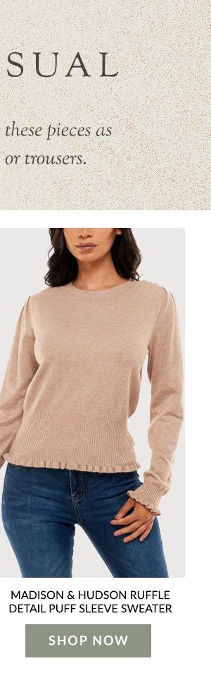 Madison & Hudson Ruffle Detail Puff Sleeve Sweater 