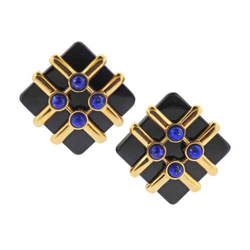 Aldo Cipullo for Cartier Lapis, Onyx and Gold Earrings, 1973