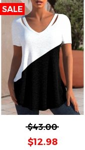 Black Patchwork Short Sleeve V Neck T Shirt