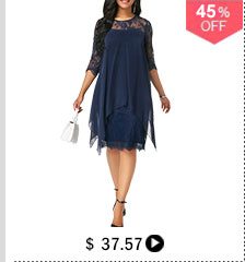 Three Quarter Sleeve Chiffon Overlay Navy Lace Dress