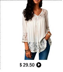 Button Up Lace Patchwork White Blouse