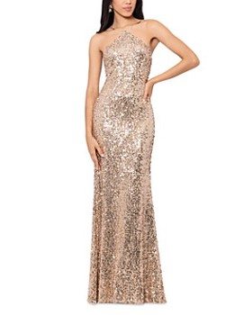 Aqua Sequin Cutout Back Gown - Exclusive