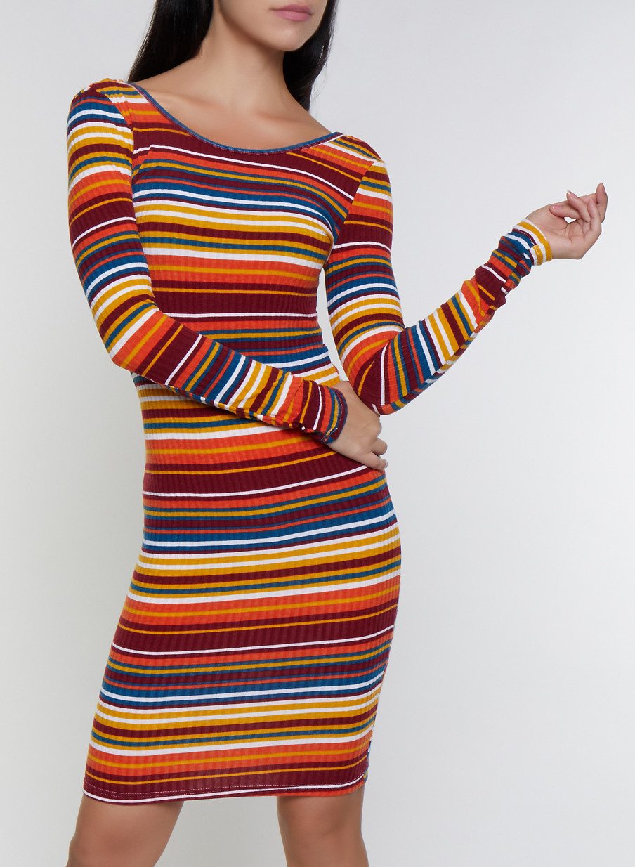 Striped Scoop Neck Bodycon Dress