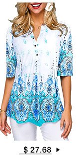 Tribal Print Split Neck Button Front Blouse