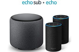 Amazon Echo Sub 100W 6 Down-Firing Wireless Subwoofer + 2x Echo (2nd Gen) Smart Speakers with Alexa
