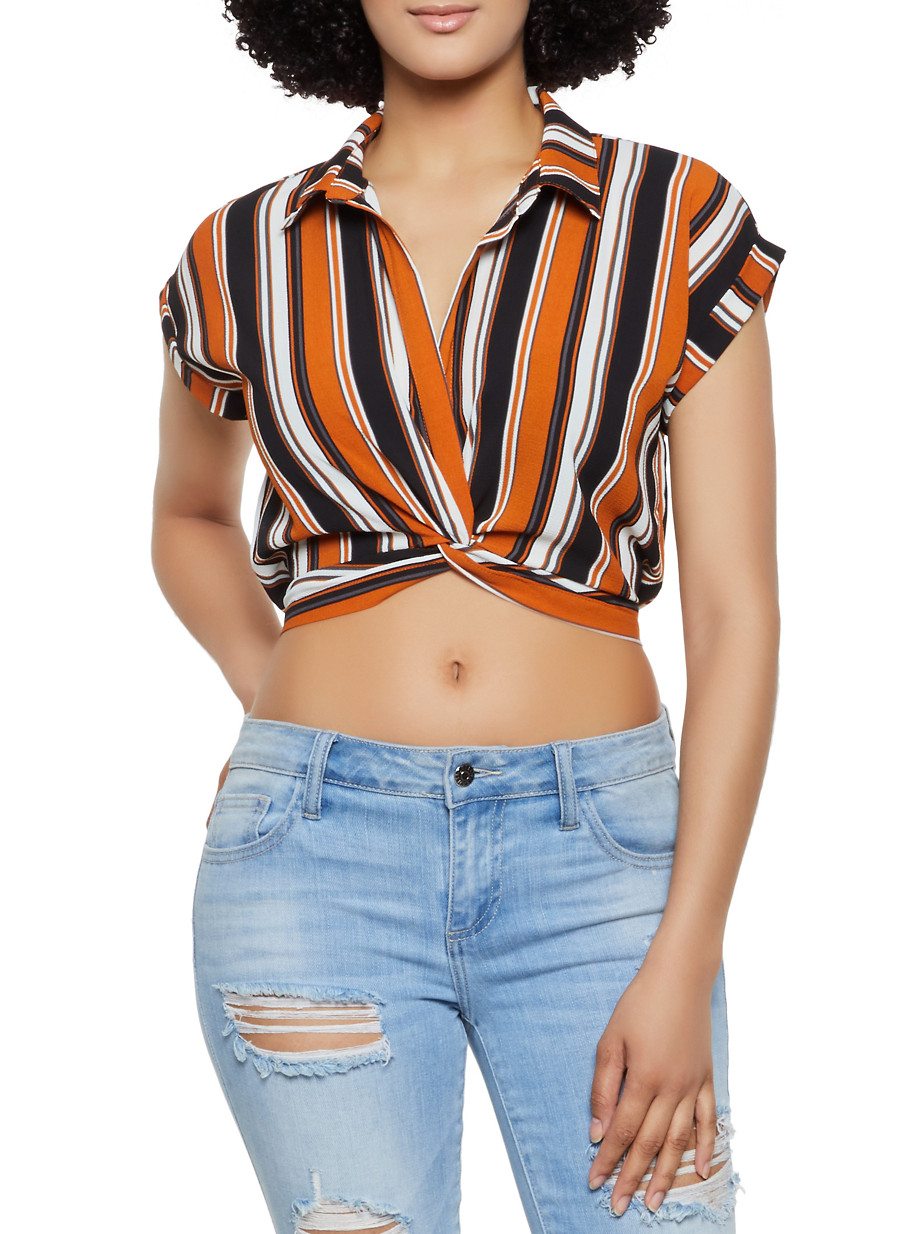 Striped Twist Front Crop Top