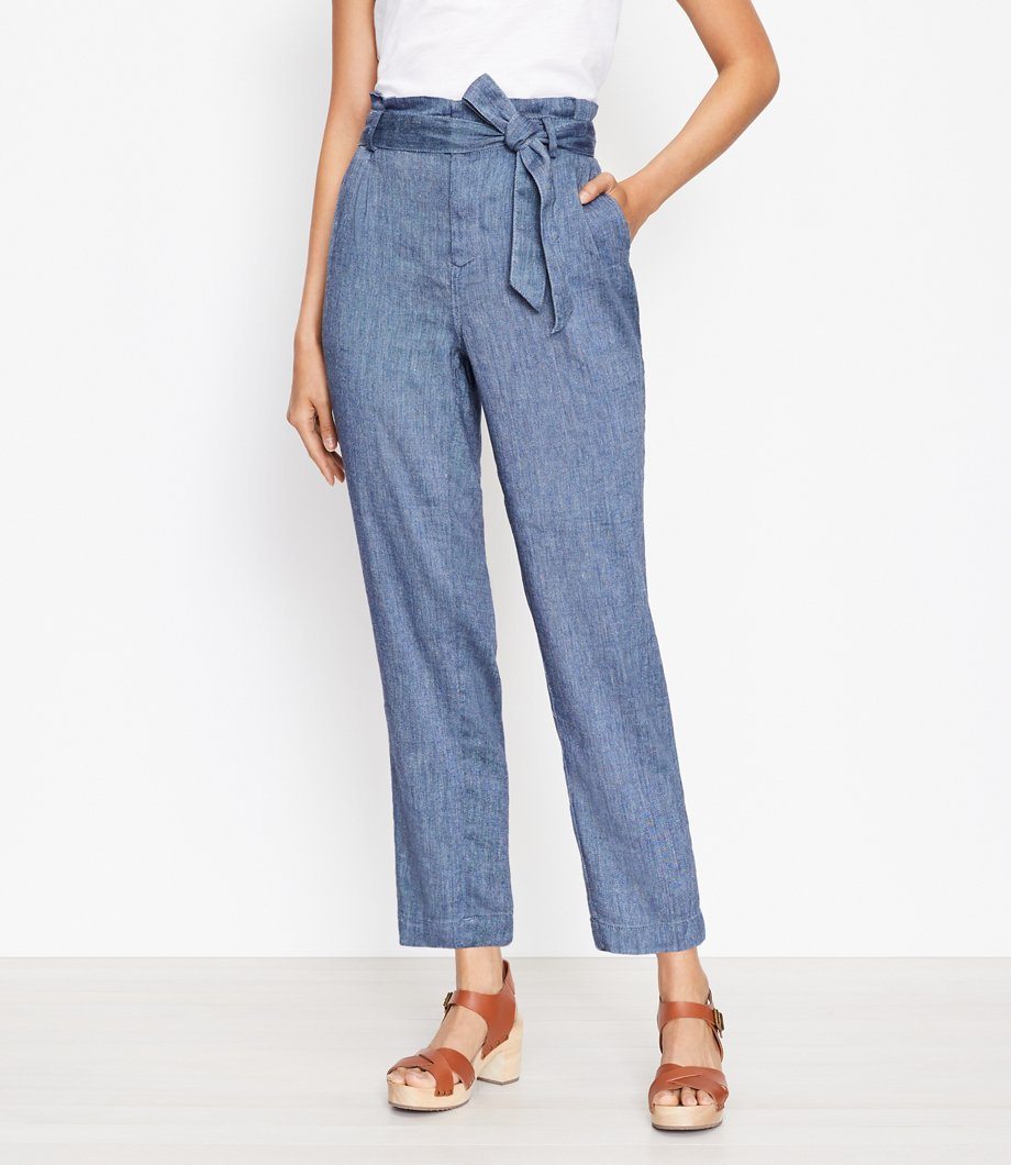Petite Paperbag Pull On Pants in Chambray