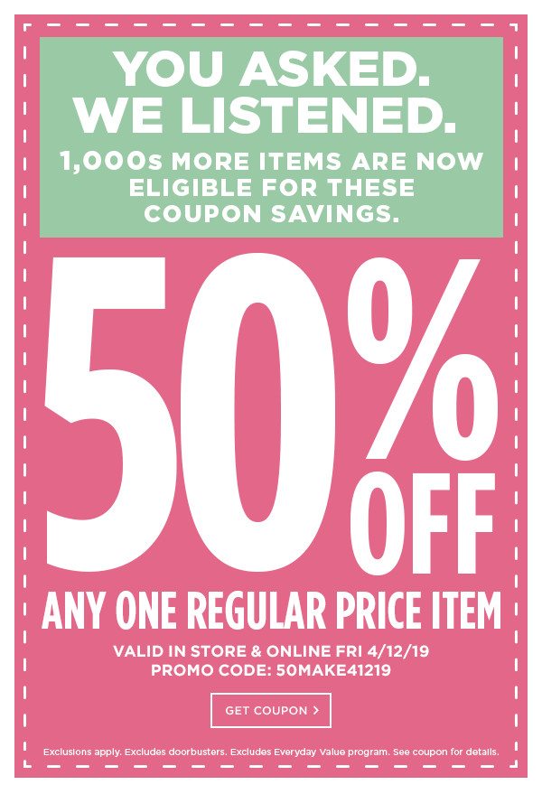 50% Off Any One Regular Price Item