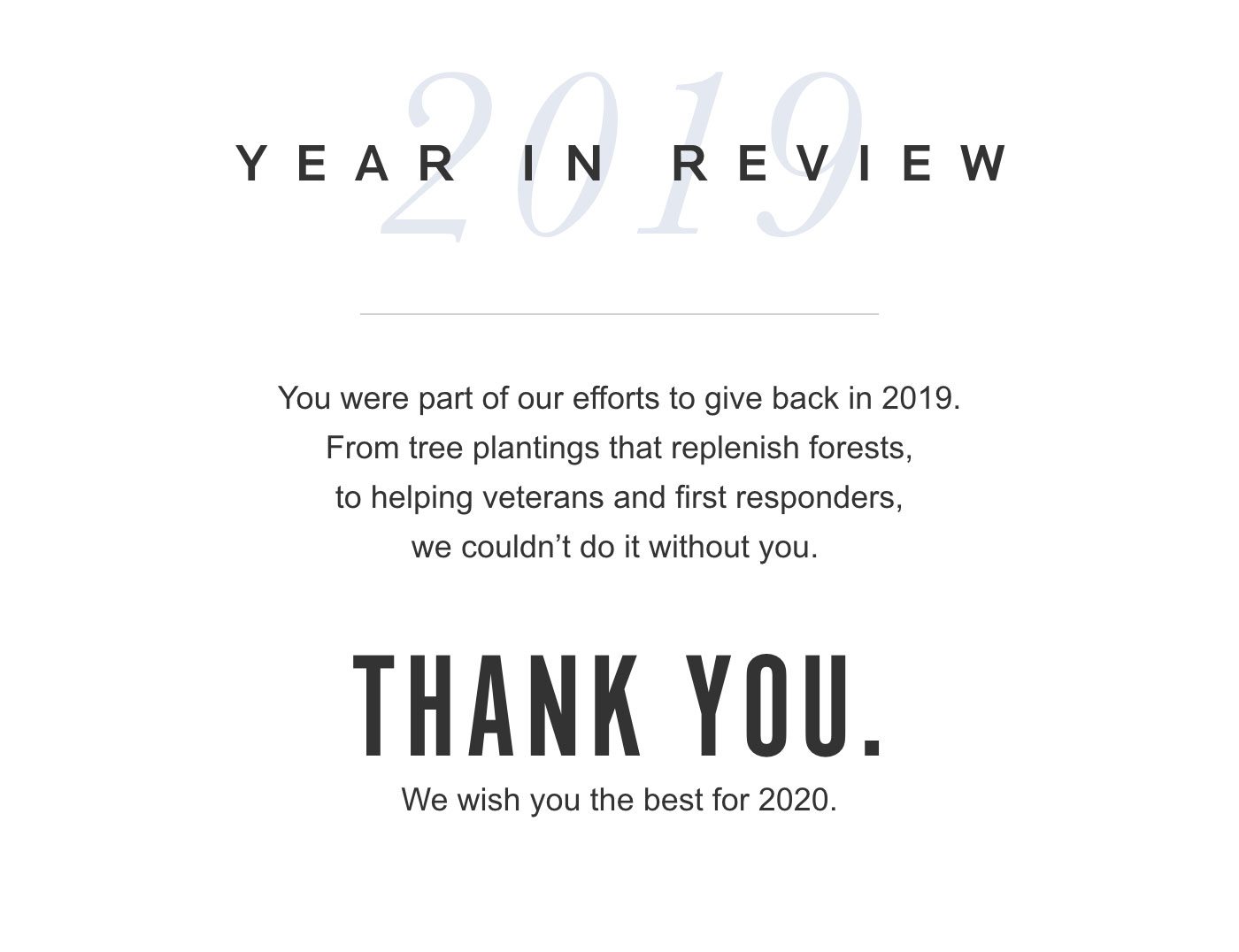 2019 Year in Review. Thank You. We wish you the best for 2020.