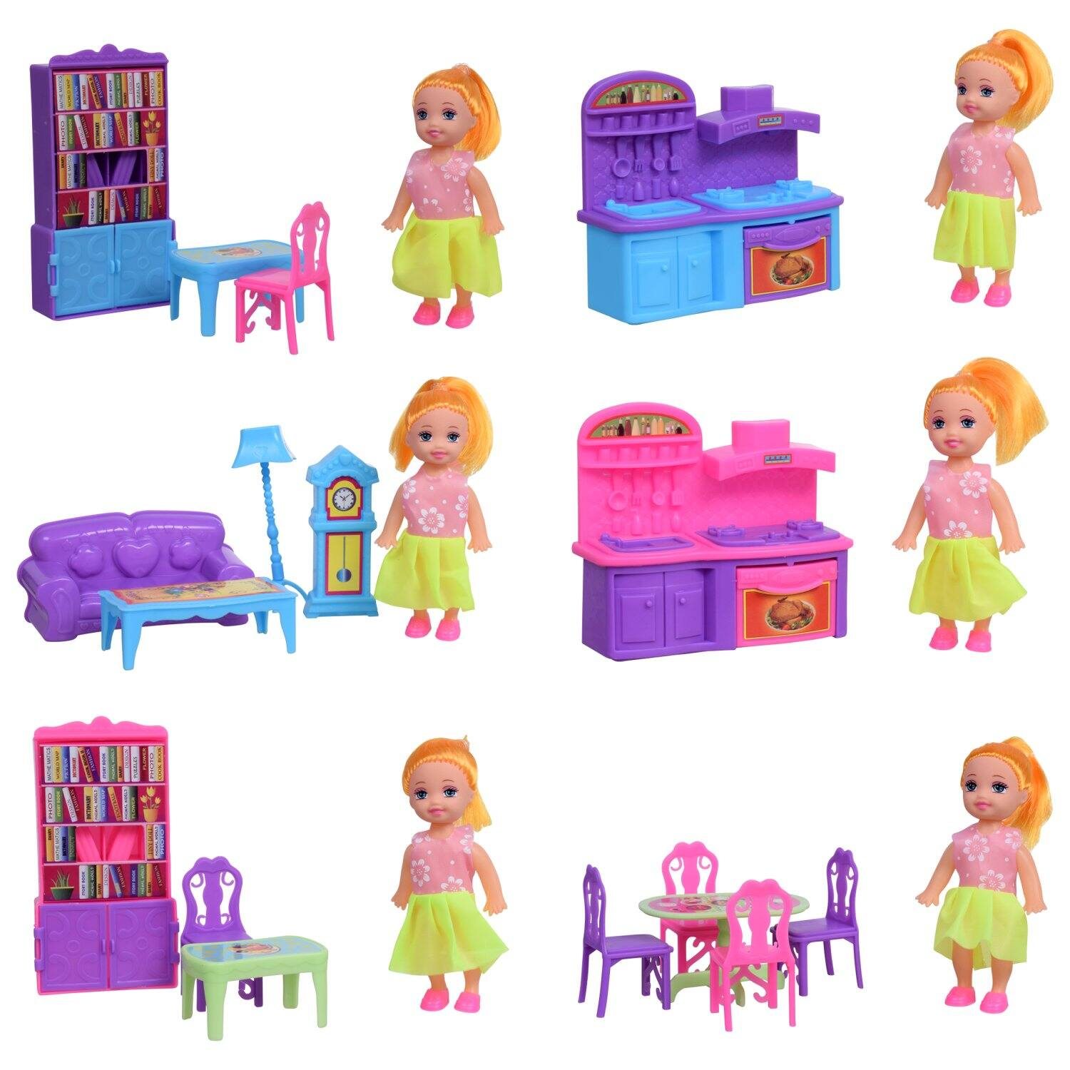 Mini Dolls with Doll House Furniture Sets