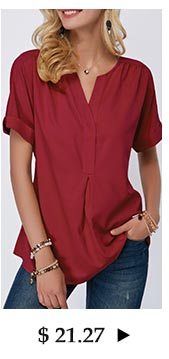 Split Neck Short Sleeve Wine Red Blouse