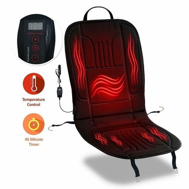Zone Tech Heated Car Seat Heater Cushion Warmer 45 Minute Timer 
