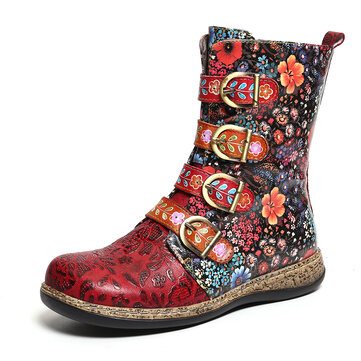 Retro Small Flowers Flat Boots