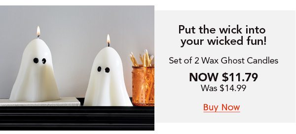 Put the wick into your wicked fun! Set of 2 Wax Ghost Candles Now $11.79 was $14.99 Buy Now