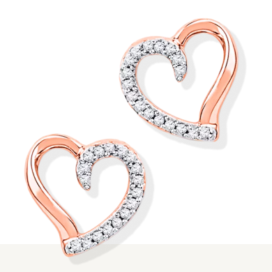 Diamond Heart Earrings 1/10 ct tw Round-cut 10K Rose Gold