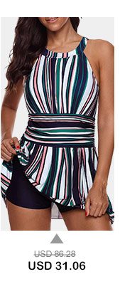 Plus Size Round Neck Striped Swimdress and Shorts