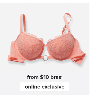 Pink bra with white lace. From $10 bras. Online exclusive.