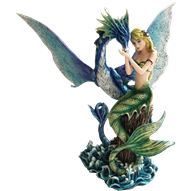 Green Mermaid with Blue Serpent Statue