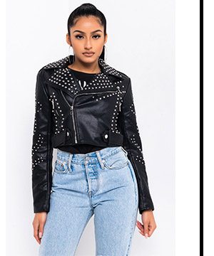 BELLA VITA CROPPED STUDDED MOTO JACKET
