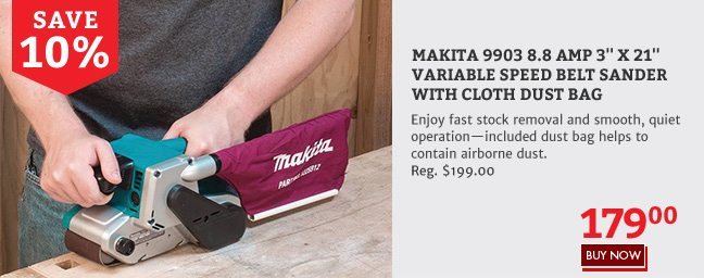 Save 10% on the Makita Variable Speed Belt Sander with Cloth Dust Bag