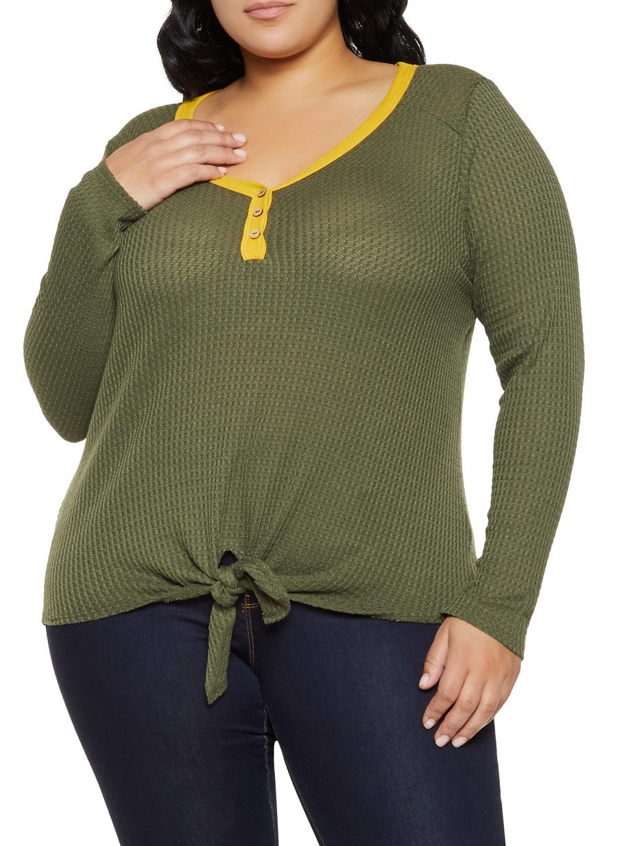 Plus Size Contrast Trim Thermal Top